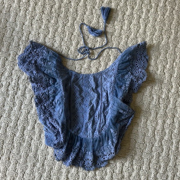 Free People Blue Preppy Blouse S - Picture 6 of 6